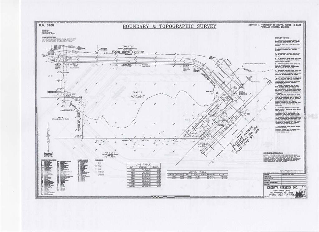 This image is a boundary and topographic survey map of a vacant land parcel — 0 WOOD DOVE AVENUE, TARPON SPRINGS, FL