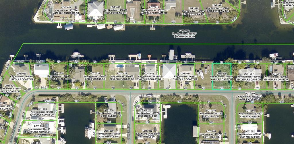 This is a satellite map showing residential lots and waterfront properties along a canal — 3333 GULF COAST DRIVE, HERNANDO BEACH, FL