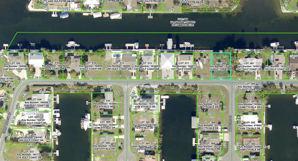 This is a satellite map showing residential property lot lines and parcel information — 3333 GULF COAST DRIVE, HERNANDO BEACH, FL