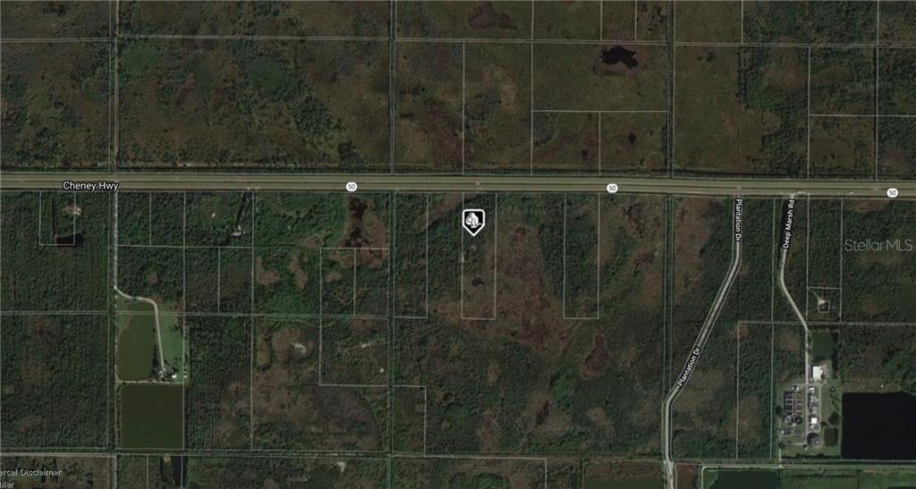 This is an aerial map view showing a parcel of land along Cheney Highway — CHENEY HIGHWAY, TITUSVILLE, FL
