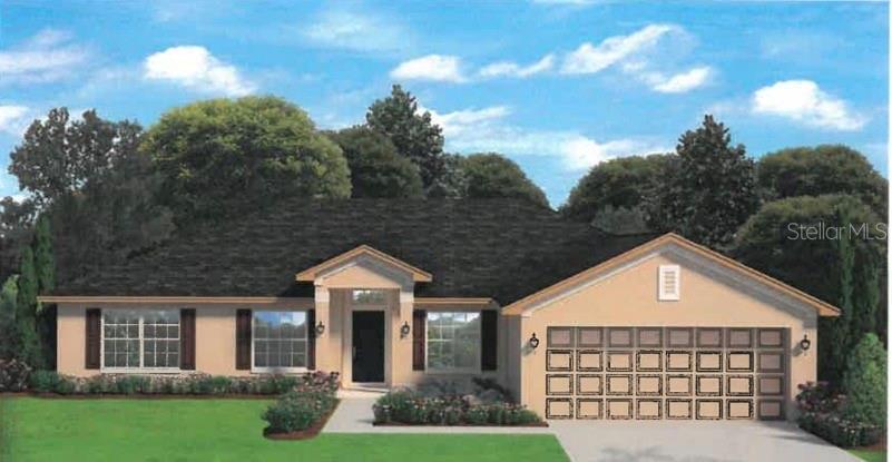This is a floor plan for a single-story house featuring three bedrooms, a garage, and a patio — 3334 STOKIE AVE., NORTH PORT, FL