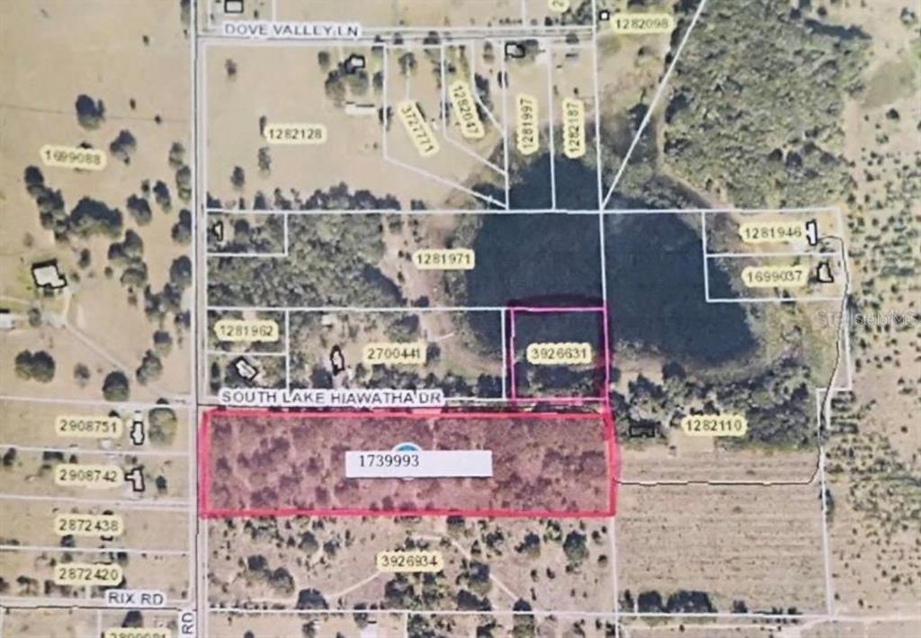 This is a map showing property parcel boundaries and lot numbers in a rural area — 0 SOUTH LAKE HIAWATHA DRIVE, LADY LAKE, FL