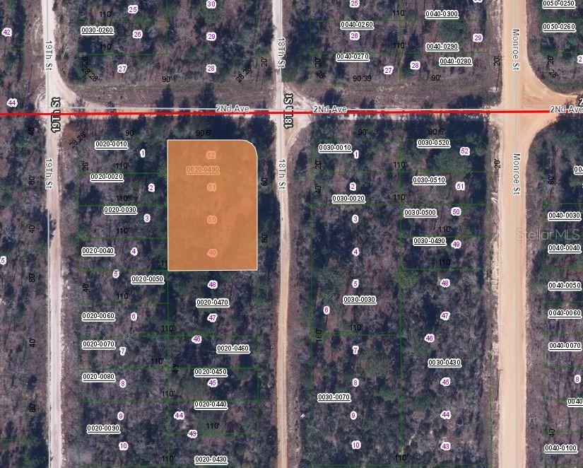 This is a map showing a highlighted rectangular parcel of land located near 2nd Avenue — 00 2ND AVE AND 18TH ST CORNER, INTERLACHEN, FL