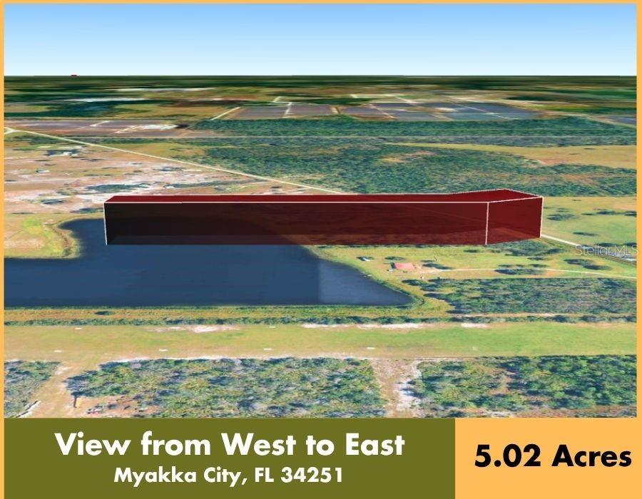 An aerial rendering shows a rectangular parcel of land highlighted in red near a pond — 4952 WAUCHULA ROAD, MYAKKA CITY, FL