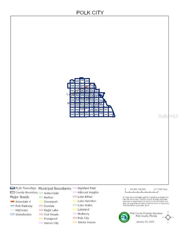 This is a map showing the municipal boundaries and PLSS townships of Polk City, Florida — N/A, POLK CITY, FL