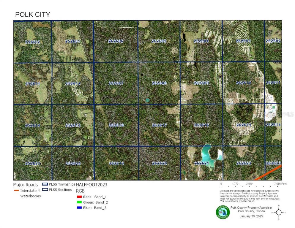 This is a map of Polk City showing PLSS sections and geographic features — N/A, POLK CITY, FL
