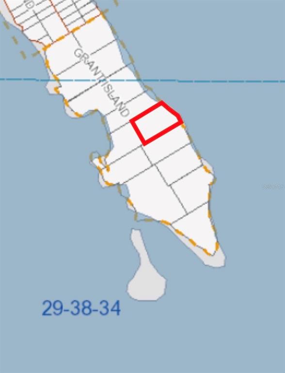 This is a map showing a highlighted parcel of land on Grant Island — Lot 5 GRANT ISLAND ESTATE, GRANT VALKARIA, FL
