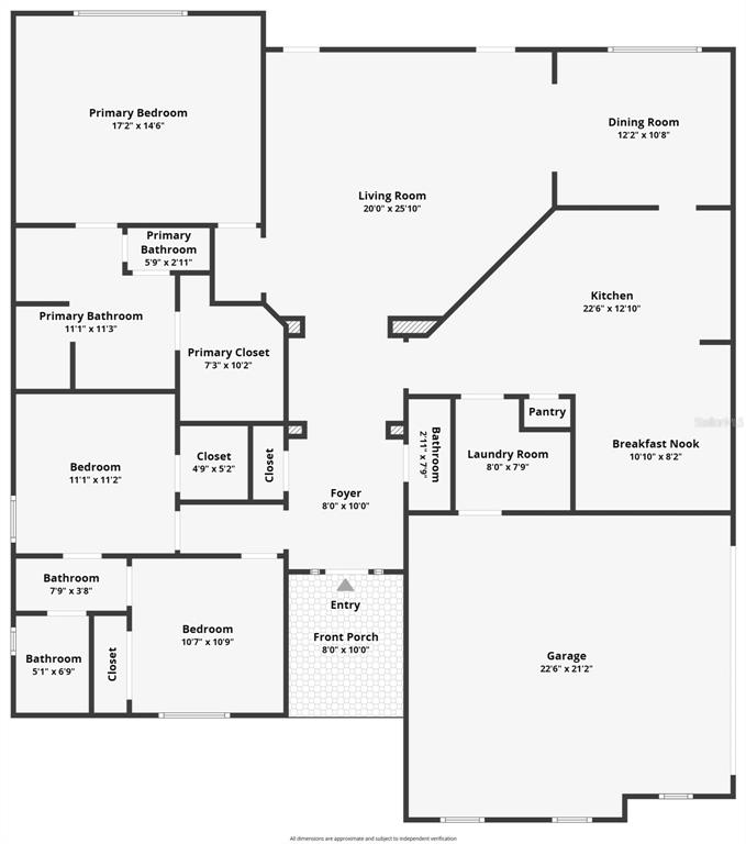 This is a floor plan showing the layout of a single-story house with a garage — 21 WHITEHALL COURT, FLAGLER BEACH, FL