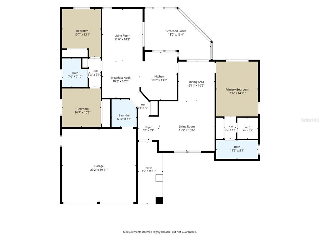 This is a floor plan of a single-story house with a garage and screened porch — 8389 CAMPHOR DRIVE, SPRING HILL, FL