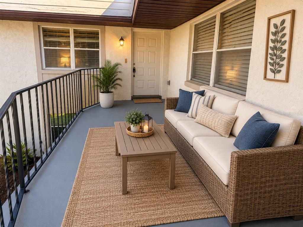 An exterior view shows a raised concrete walkway leading to a white front door — 170 WINDTREE LANE, WINTER GARDEN, FL