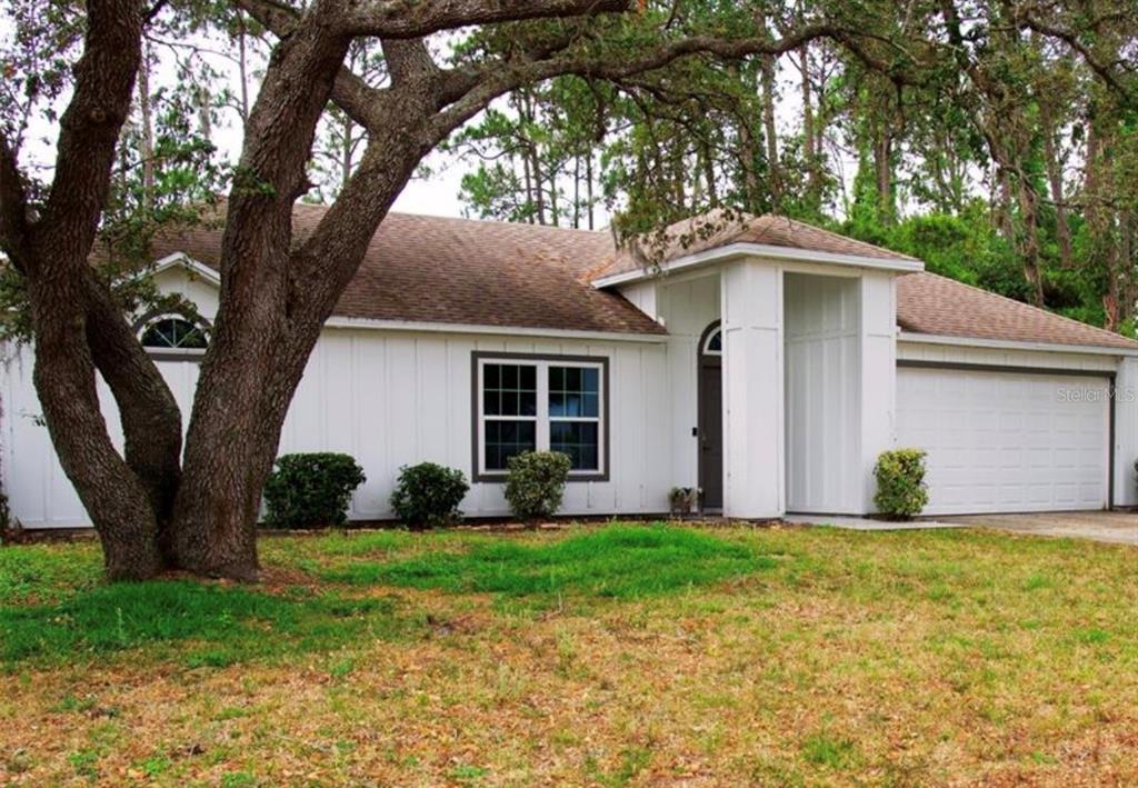 A single-story white house with a two-car garage and a large tree in the yard — 548 GLEN HAVEN DRIVE, DELTONA, FL