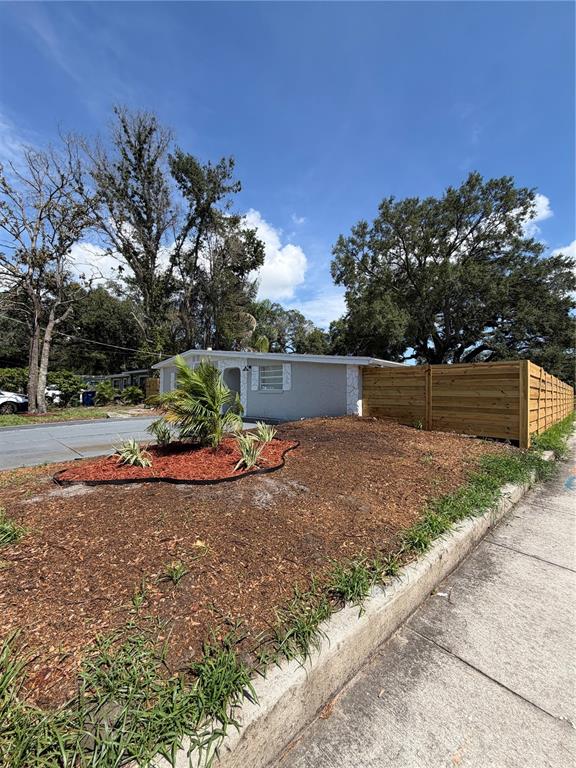 A single-story house with a white facade and a paved driveway under a blue sky — 3001 E FERN STREET, TAMPA, FL