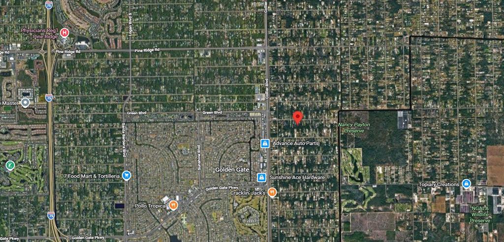 This is an aerial map view of a residential area in Golden Gate, Florida — 17TH ST SW, NAPLES, FL