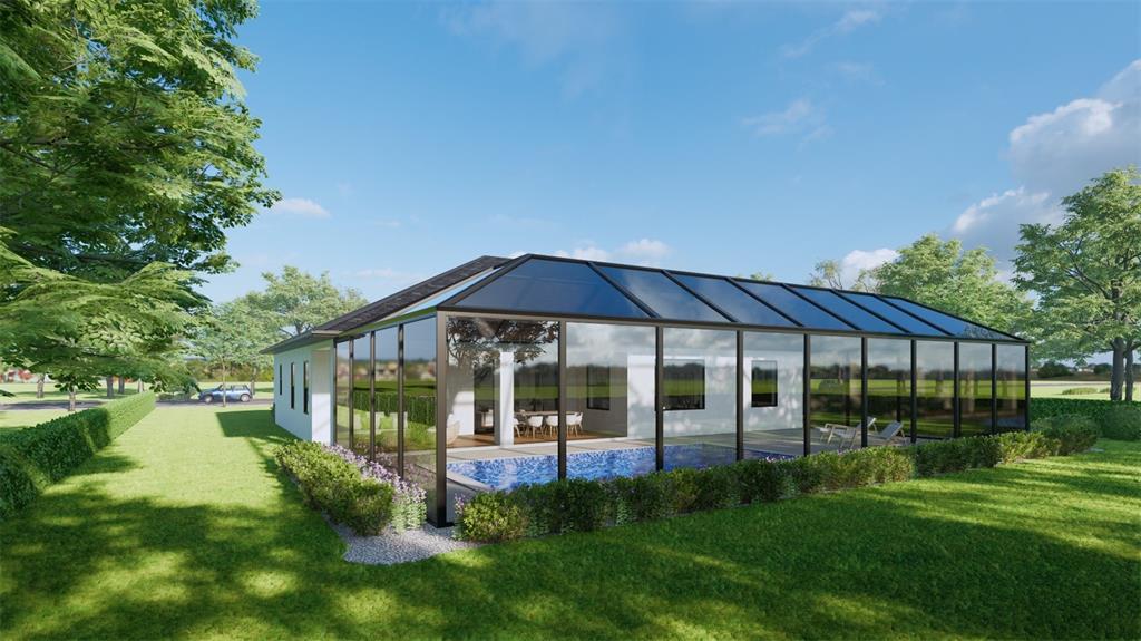 A rendering of a house with a large glass-enclosed pool area and a landscaped backyard — 91 S BRIG CIRCLE S, PLACIDA, FL