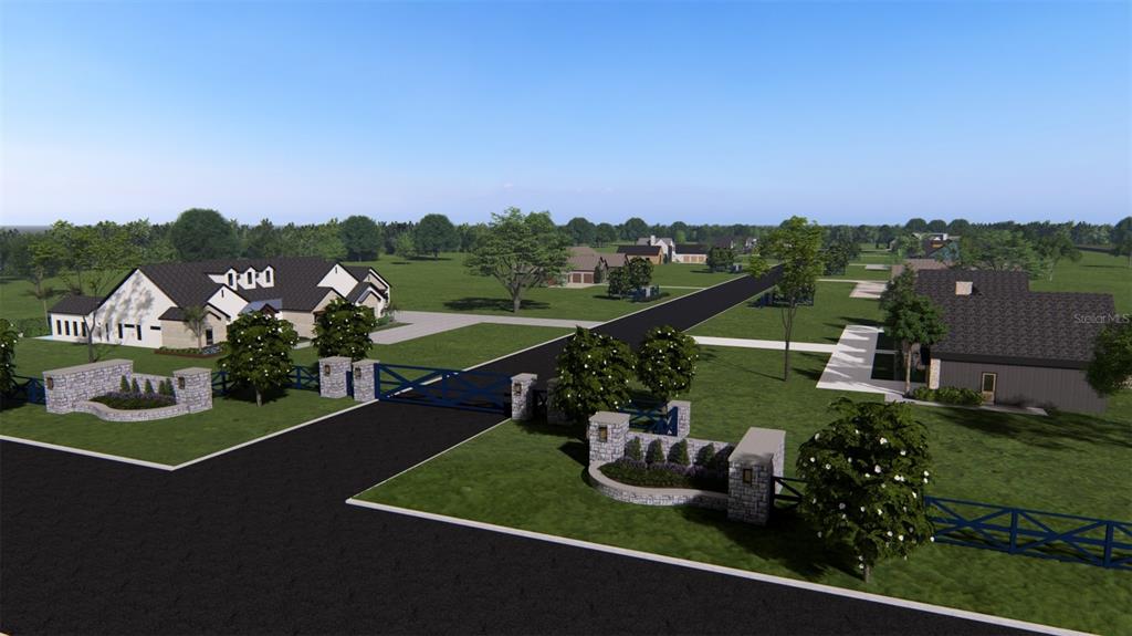 A digital rendering shows a gated entrance to a residential community with houses and landscaping — 4135 ROYAL SKY (LOT 9) COURT, BROOKSVILLE, FL