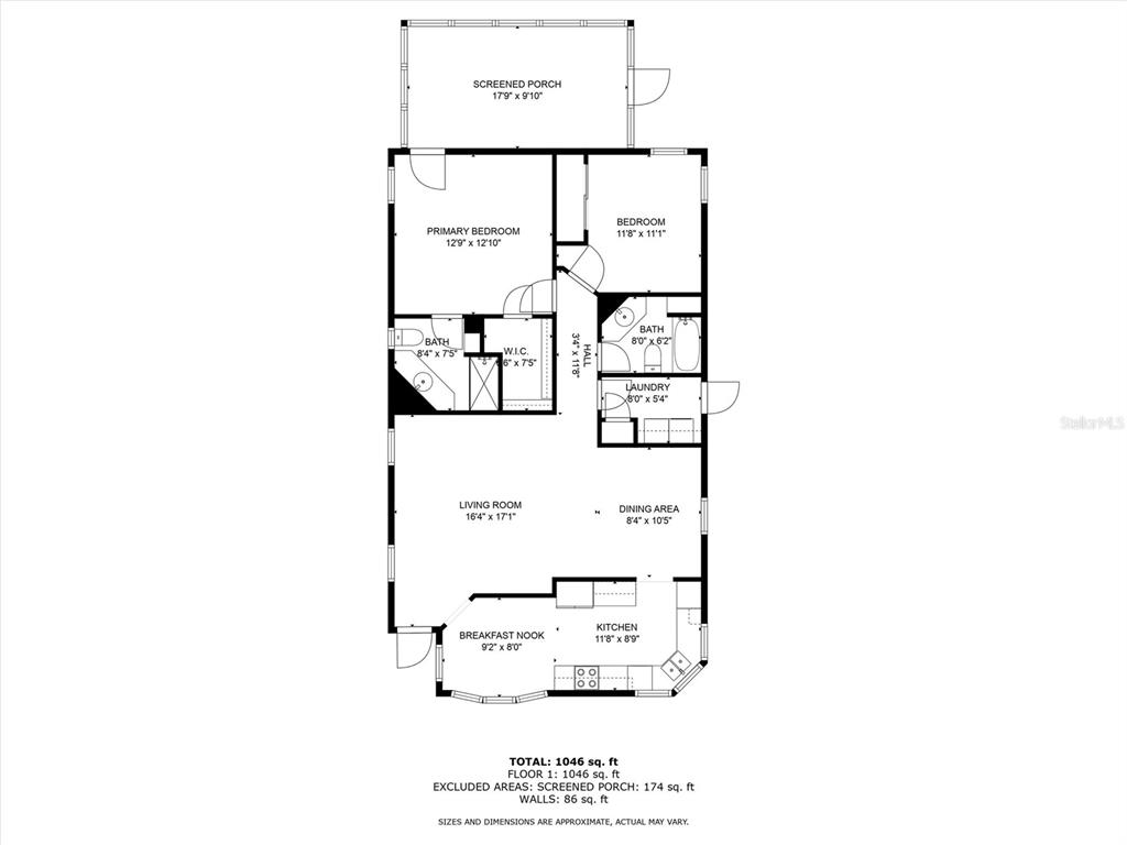 This is a floor plan for a home with two bedrooms, two bathrooms, and a porch — 106 N SAINT GEORGE CIRCLE, APOLLO BEACH, FL