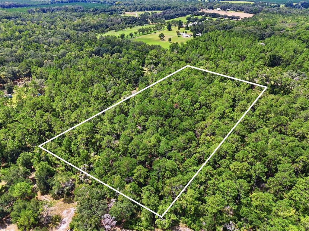 An aerial view shows a rectangular plot of land outlined in white within a forest — 00 SW CENTERVILLE AVENUE, FORT WHITE, FL