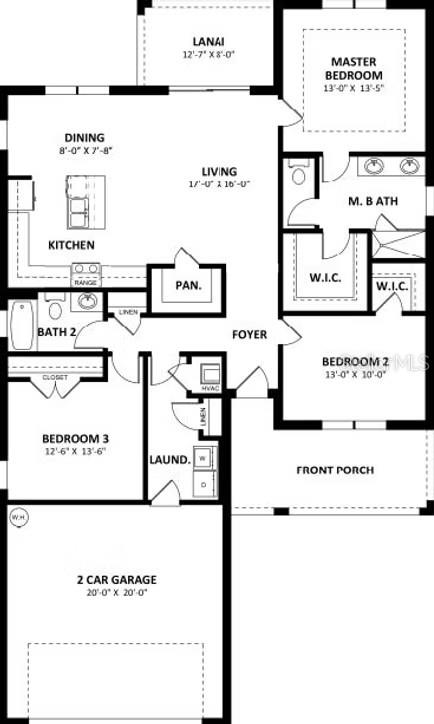 This is a floor plan for a three-bedroom house with a two-car garage and lanai — 4512 BOSTON STREET, SEBRING, FL