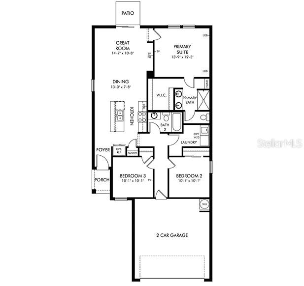 This is a floor plan for a single-story home with three bedrooms and a garage — 13819 OWEN PRESERVE RUN, PARRISH, FL