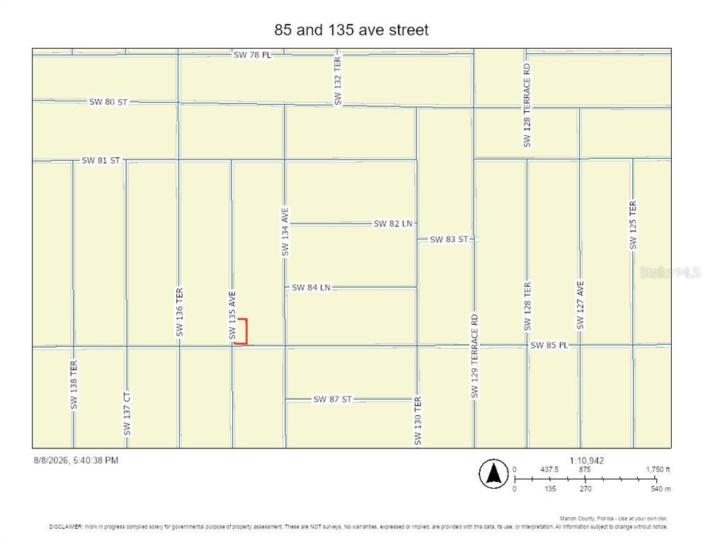 This is a map showing the street layout and property boundaries in a residential area — 0 SW 85TH PLACE, DUNNELLON, FL