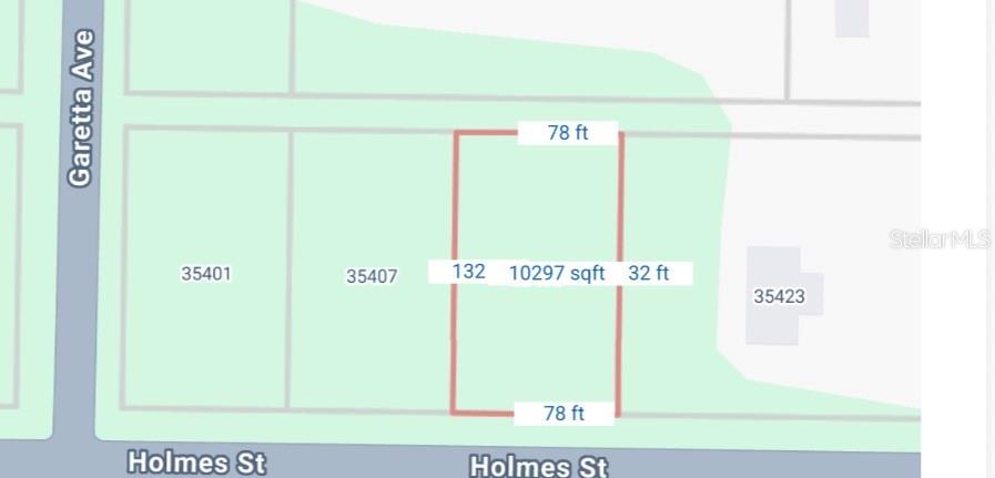 This is a map showing a rectangular property lot with dimensions and square footage — 35415 HOLMES STREET, WEBSTER, FL