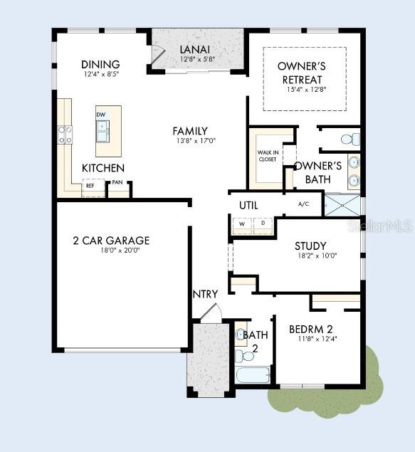 This is a floor plan for a single-story home with a two-car garage — 5242 COLONY VISTA DRIVE, APOLLO BEACH, FL