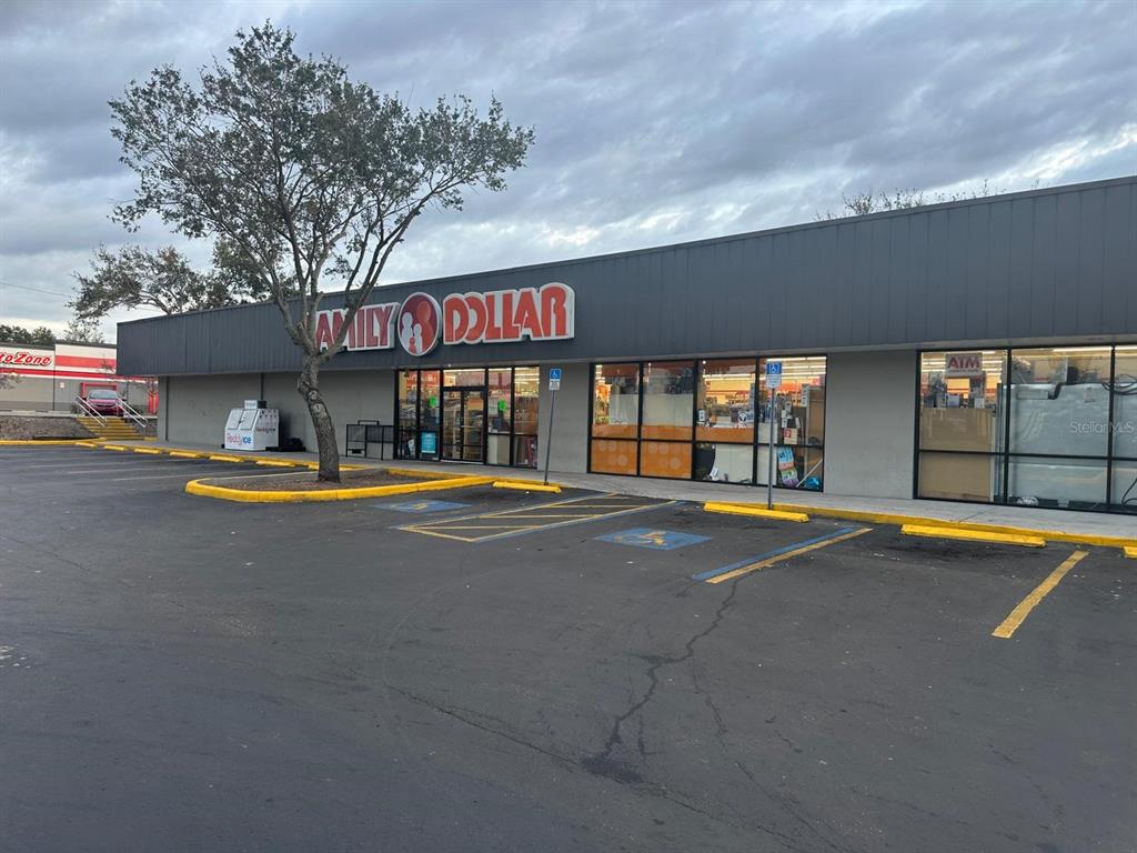 The exterior of a Family Dollar store features a parking lot with accessible spaces — 1727 E BUSCH BOULEVARD, TAMPA, FL