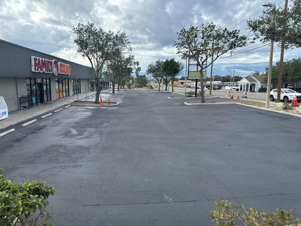 An asphalt parking lot sits in front of a Family Dollar store under a cloudy sky — 1727 E BUSCH BOULEVARD, TAMPA, FL
