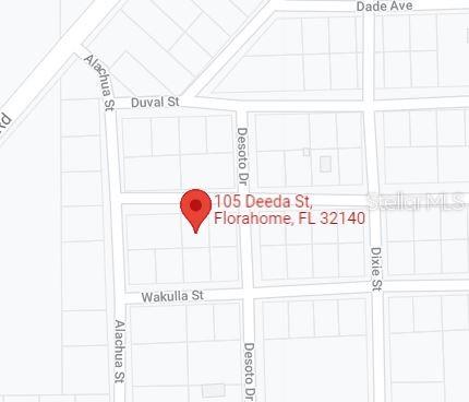 This is a map showing the location of a property in Florahome, Florida — 105 DEEDA STREET, FLORAHOME, FL