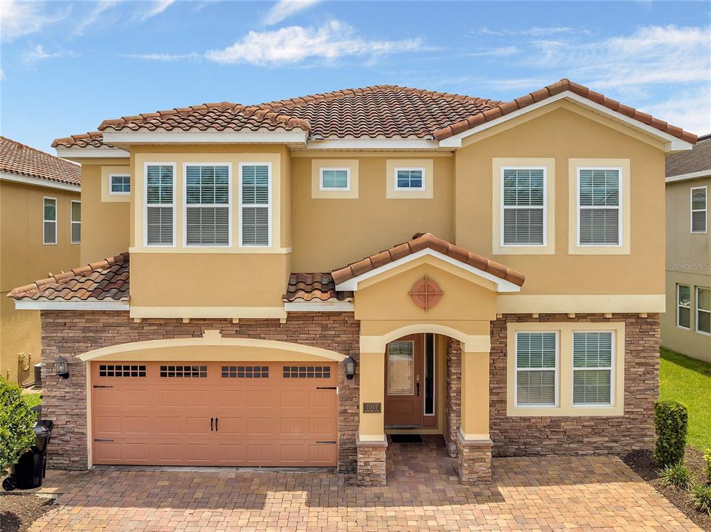 This collage shows a game room, bedroom, living area, and a backyard swimming pool — 7517 MARKER AVENUE, KISSIMMEE, FL