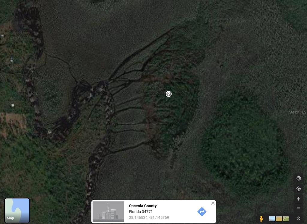 This is a satellite map view of a wooded area in Osceola County, Florida — HOLOPAW GROVES ROAD, ST CLOUD, FL