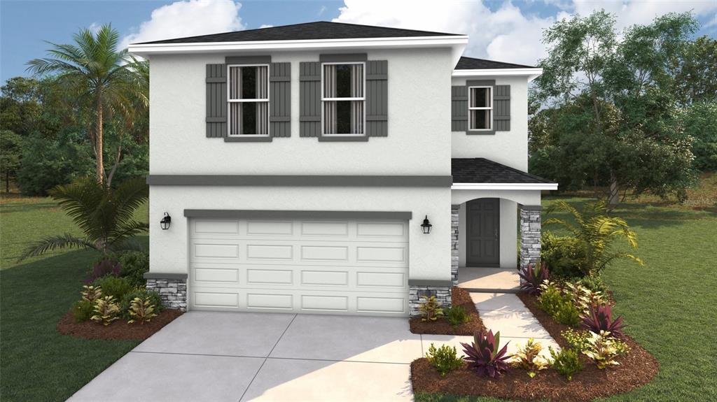 A digital rendering of a two-story suburban home with a white stucco facade and garage — 8833 CLEAR VIEW STREET, PARRISH, FL