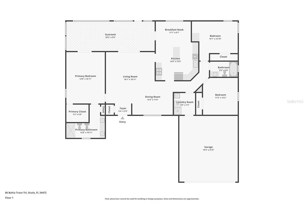 A single-story tan house with a palm tree and a large tree in the yard — 86 BAHIA TRACE TRAIL, OCALA, FL