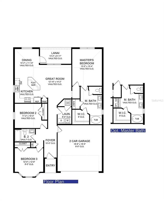 This floor plan shows a three-bedroom house with a two-car garage and optional master bath — 826 LANDMARK HILLS DRIVE, HAINES CITY, FL