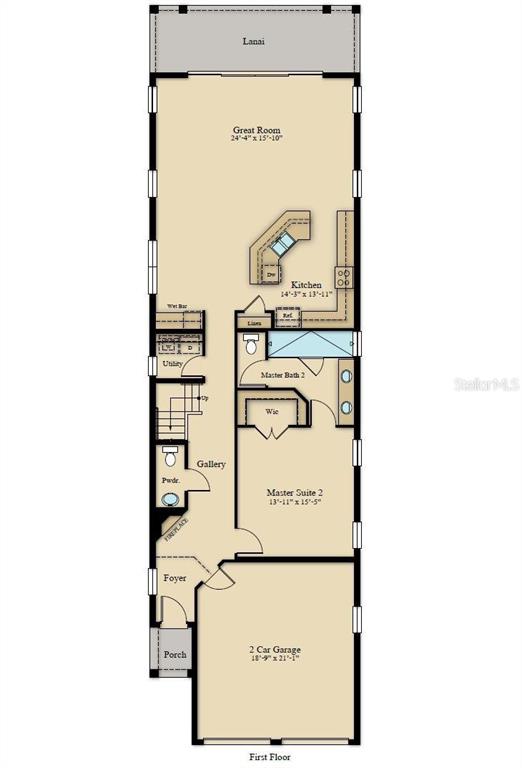 This is a floor plan for the first level of a home with a garage — 1149 CASTLE PINES COURT, REUNION, FL