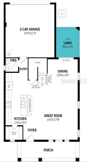 This is a floor plan for the first level of a home featuring a garage — 345 FREE RANGE DRIVE, GROVELAND, FL