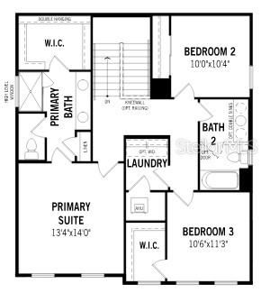 This is a floor plan of a residential second story featuring three bedrooms and two bathrooms — 345 FREE RANGE DRIVE, GROVELAND, FL