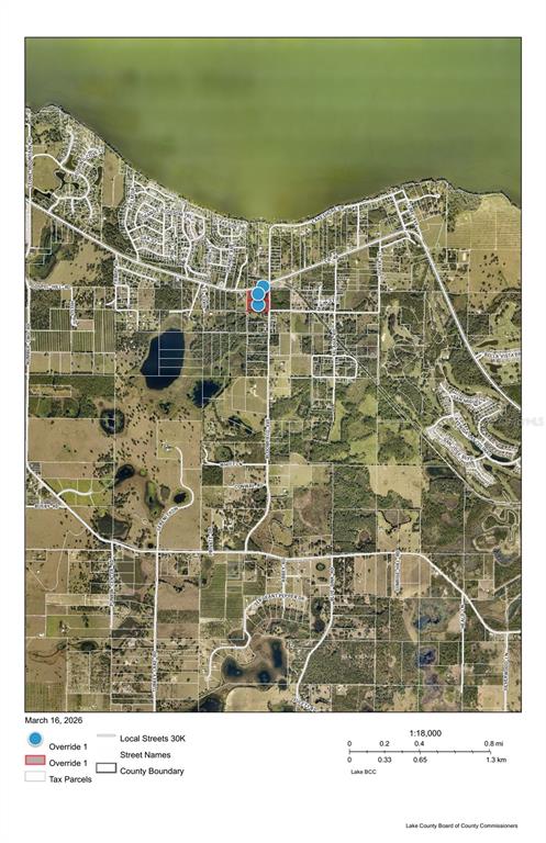 This is a map showing property parcel locations and surrounding streets in Lake County — CR 48, YALAHA, FL