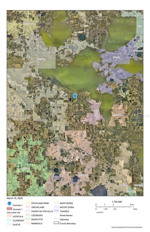 This map shows the municipal boundaries and city limits within a section of Lake County — CR 48, YALAHA, FL