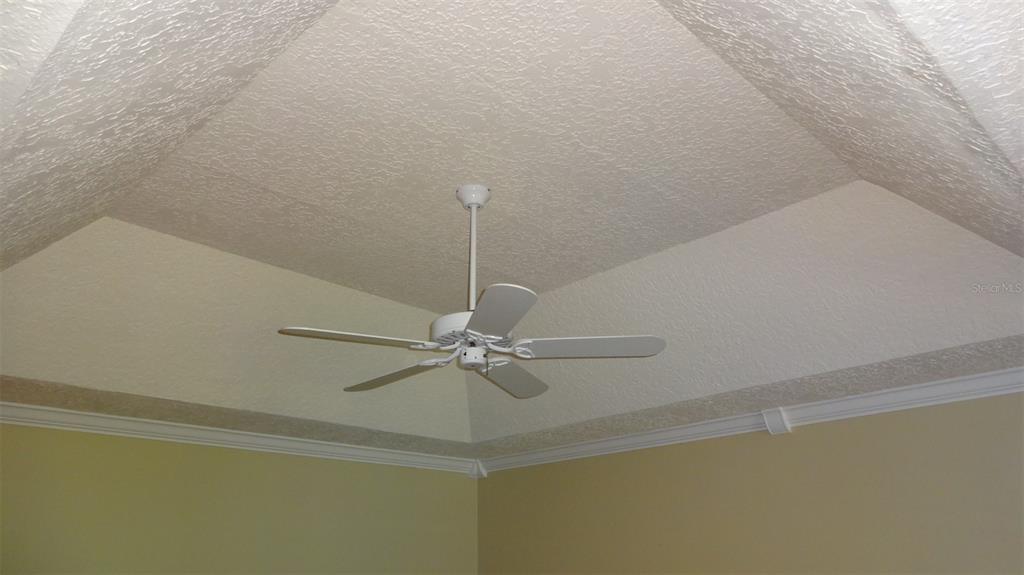 A white ceiling fan is mounted to a tray ceiling with crown molding — 1144 DELANEY AVENUE UNIT 1144, ORLANDO, FL