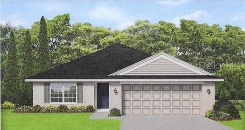 This floor plan shows a three-bedroom, two-bathroom house with a two-car garage and covered patio — 2856 APPLELEAF RD., NORTH PORT, FL
