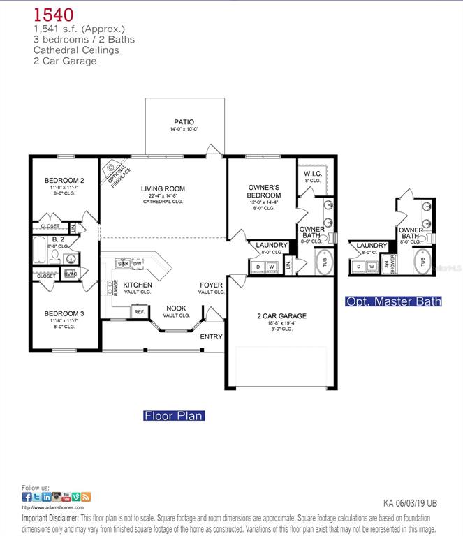 This is a floor plan for a three-bedroom, two-bathroom house with a two-car garage — 3458 NW 29TH AVENUE, OKEECHOBEE, FL