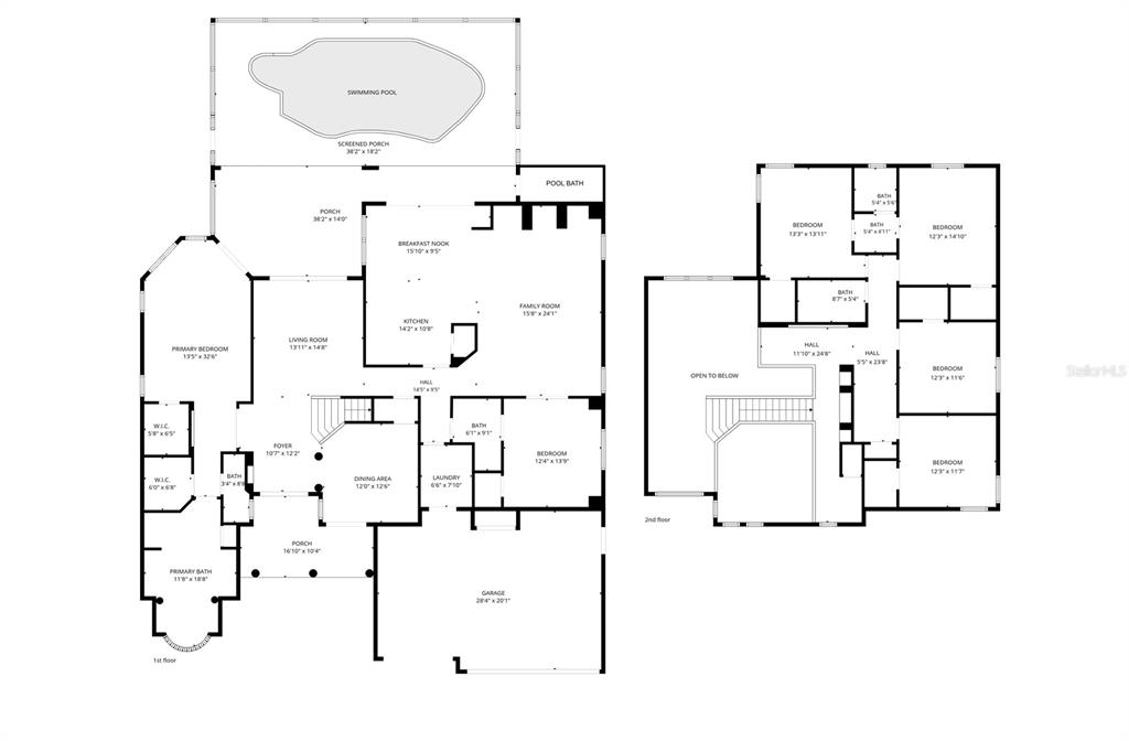 This is a two-story floor plan featuring a swimming pool and a screened porch — 8814 PHILLIPS BAY DRIVE, ORLANDO, FL