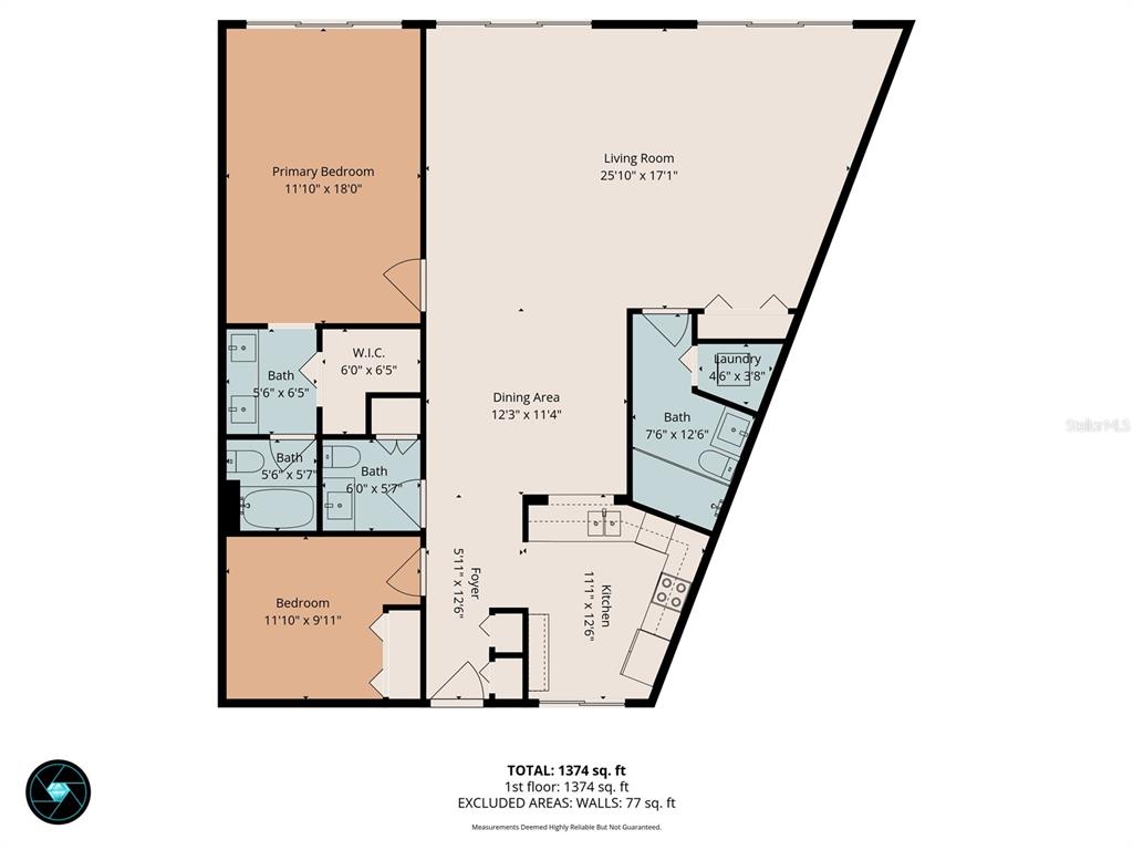 This is a floor plan for a two-bedroom, three-bathroom apartment with an open living area — 7540 SUNSHINE SKYWAY LANE S UNIT T35, ST PETERSBURG, FL