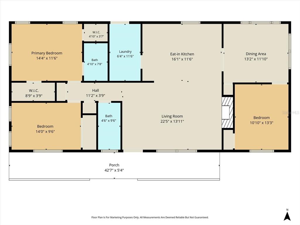 This is a floor plan of a house featuring three bedrooms, two bathrooms, and a porch — 4553 E SHOREWOOD DRIVE, HERNANDO, FL