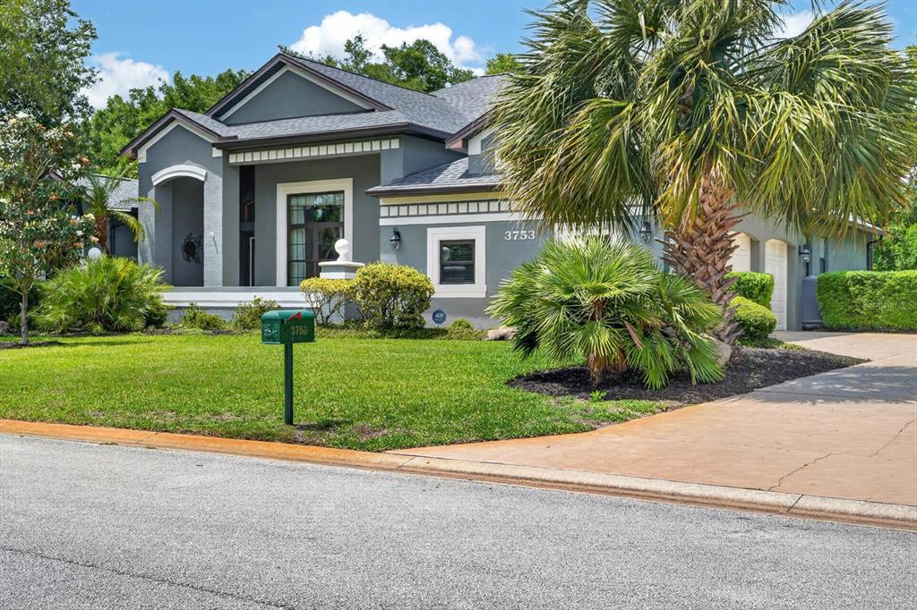 A single-story gray house with a palm tree, a green mailbox, and a concrete driveway — 3753 MAYO CIRCLE, ORMOND BEACH, FL