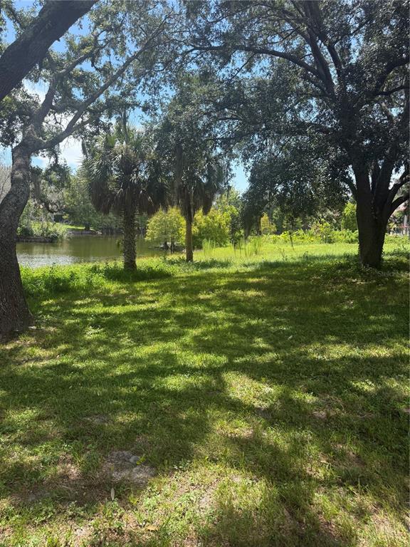 A grassy yard with mature trees overlooks a small lake on a sunny day — PARK RIDGE GOTHA ROAD, WINDERMERE, FL