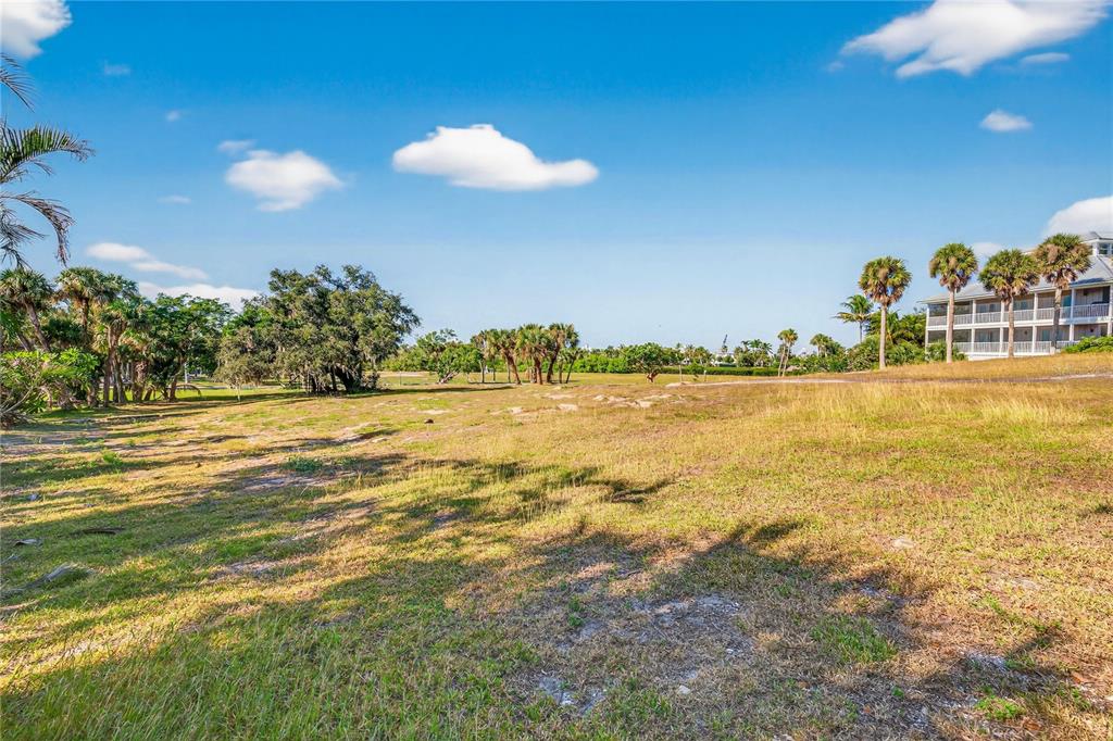 A grassy, open lot features scattered palm trees and a multi-story building in the distance — 326 USEPPA ISLAND, CAPTIVA, FL