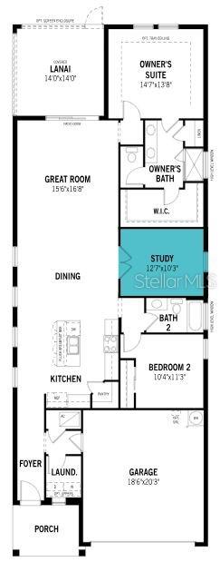This is a floor plan for a single-story home featuring a garage, lanai, and three bedrooms — 12209 NEW TRANQUILITY PATH, VENICE, FL