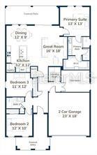 This is a floor plan for a single-story home featuring three bedrooms and a garage — 19 BONNIE LANE, PALM COAST, FL